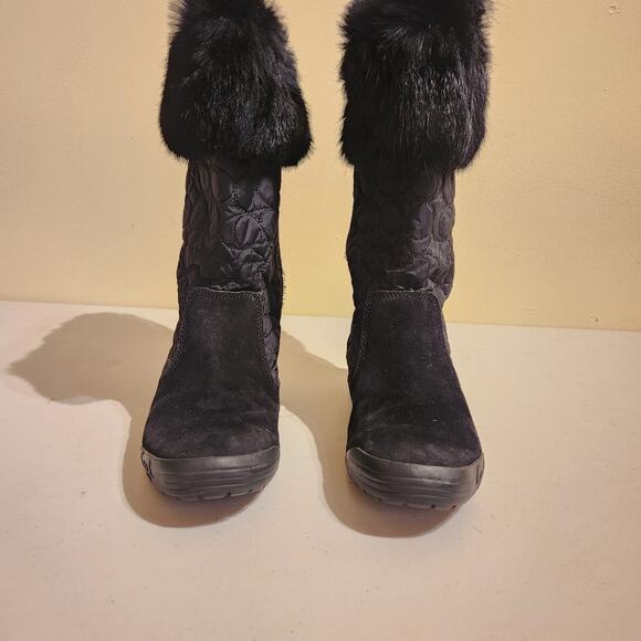 Coach Black Faux Fur Lined Quilted Boots Size 6 Women's Winter Snow Designer Y2K - Picture 2 of 11